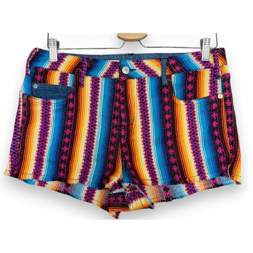 Anthropologie Pilcro Surf Shorts 29 Multicolor Serape Stripe Woven Raw Hem Boho